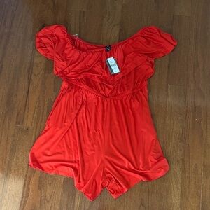 Elegant Red Off-Shoulder Romper